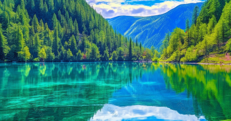 大自然下的高山树林和蔚蓝的湖水背景,高清,摄影图,摄影图片,图片大全,摄影图免费下载